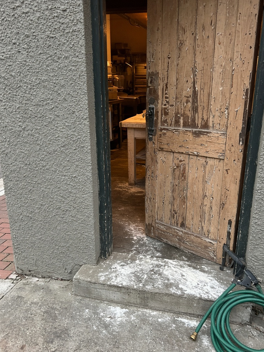 Bakehouse door on Byron Avenue